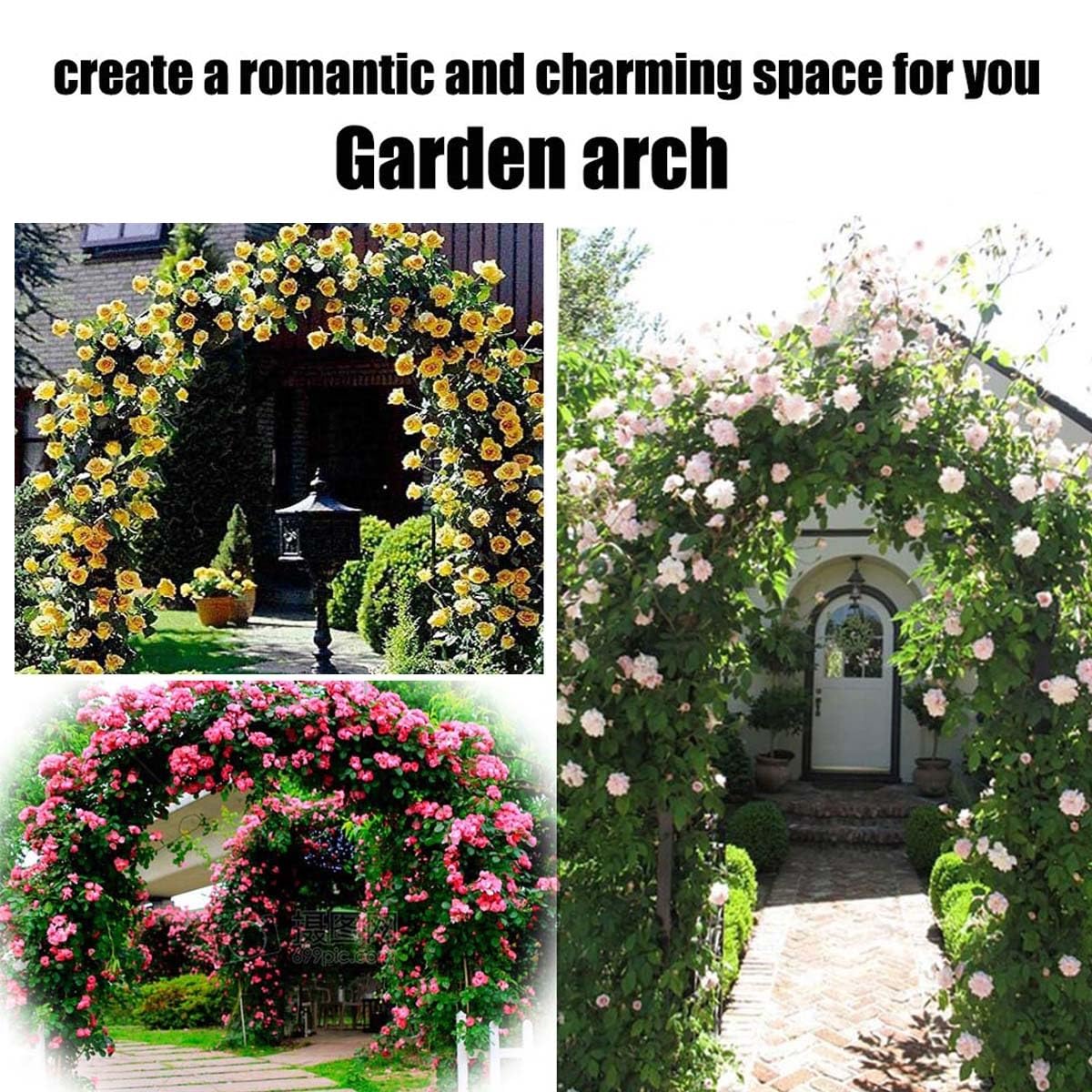 Arche Jardin pour Grimpantes, Arceau à Rosier Grande, Large 140cm 180cm 220cm 260cm 300cm 340cm pergola en Metal, Robuste Arche de Mariage Acier(Black,340cmx230cm)