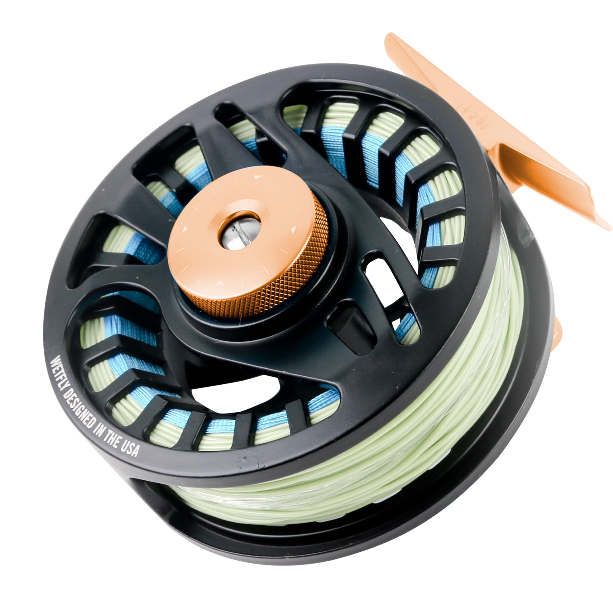 black fly reel with orange backing and green fly line Nitrolite 4/5/6 Preloaded : Sports & Outdoors SpiderWire DuraBraid Braided Fishing forged and tempered T6061 duster Ring Size:13