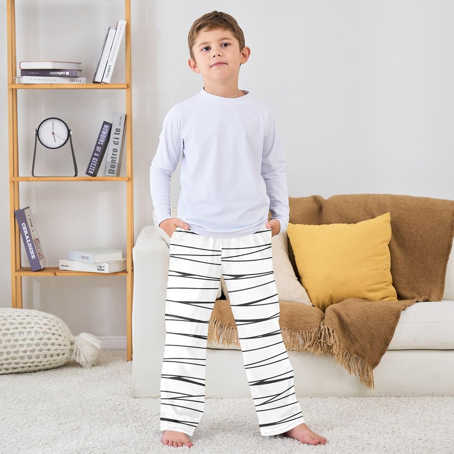 visesunny Mummy Bandage Line Pattern Boys Pants for Kids Fleece Bottoms Long Jogger Pants Trousers with Pockets Size 6-14Y
