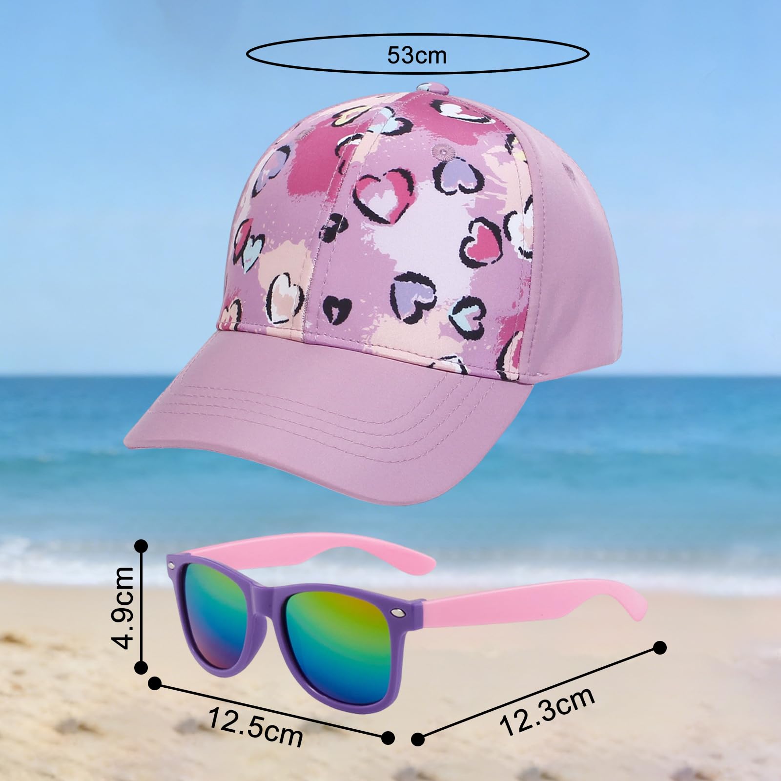JSTHHTT Gorra de Béisbol para Niñas con Gafas de Sol Gorra Béisbol Ajustable para Niñas Viajes Escolares Gorras