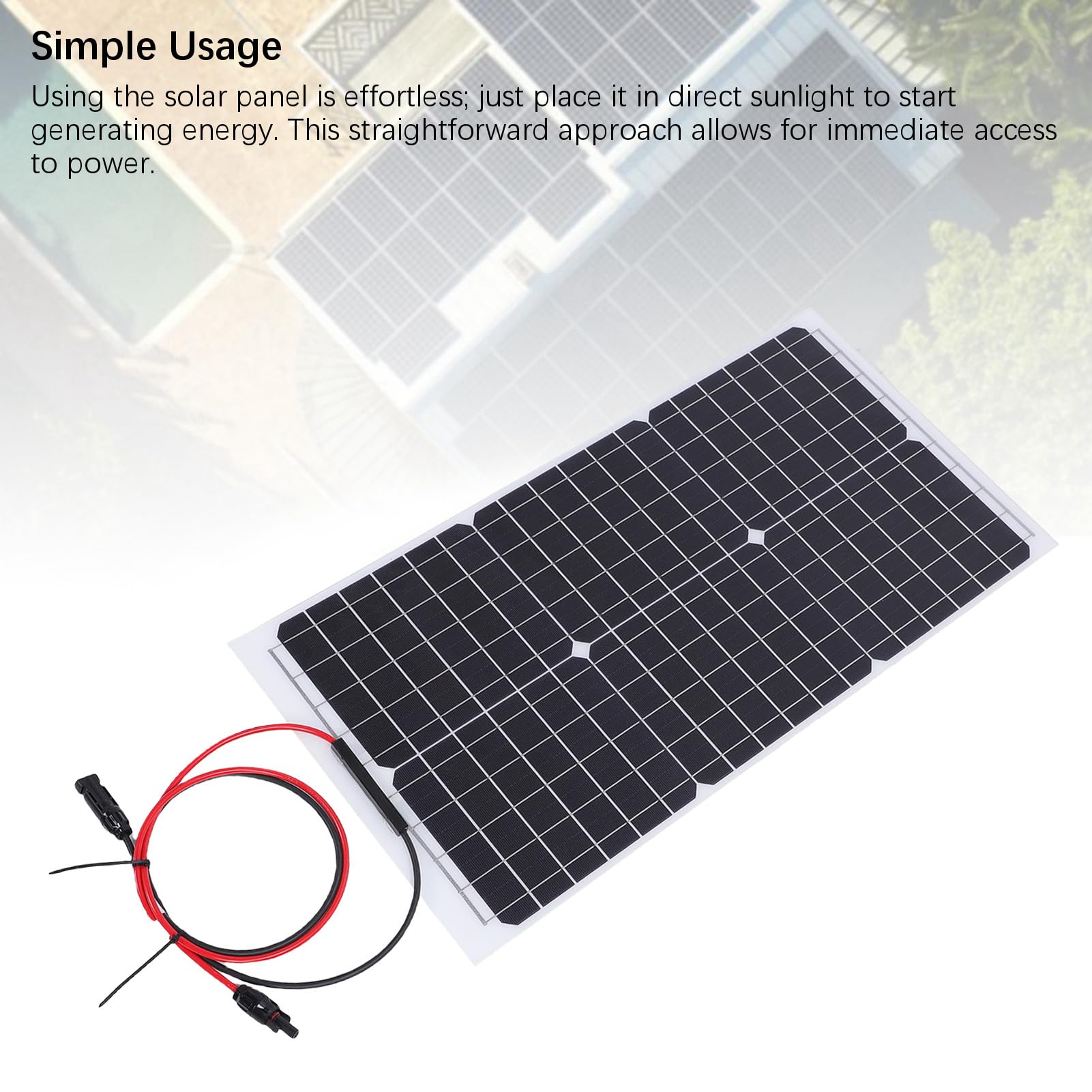 SIXRUN Pannello Solare, Pannello di Ricarica Solare in Silicio Monocristallino 30W 18V Uscita Design Semi Flessibile per Uso Domestico Esterno, Installazione Facile, 33 X 66 Cm per Capannone da