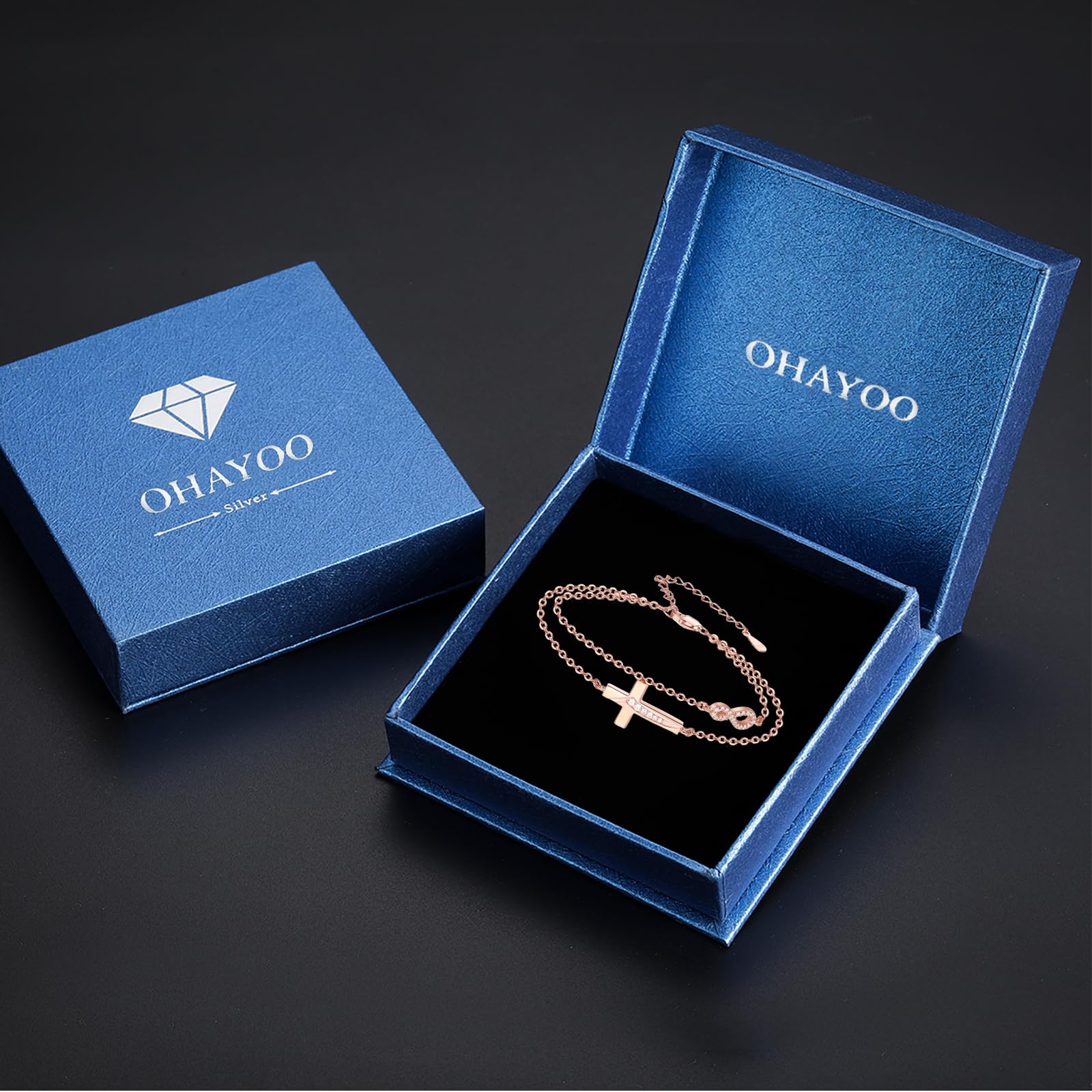OHAYOO Infinity Bracciale da donna in argento sterling 925, oro rosa, con simbolo dell'infinito con croce e bracciale infinito, regalo per fidanzate, donne, ragazze, mamma