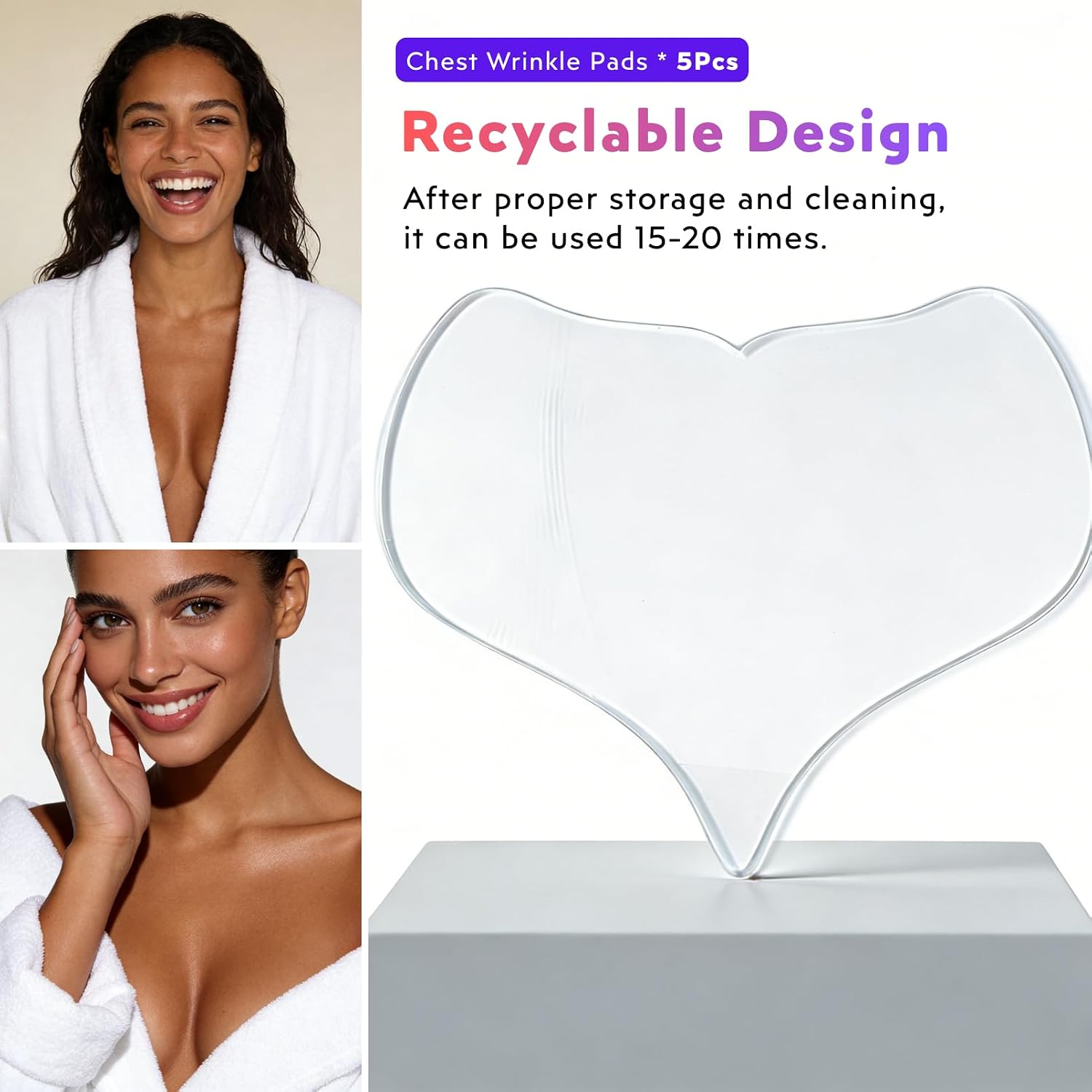 Reusable Silicone Chest Wrinkle Patches - Anti Wrinkle Patches Prevent Cleavage & Side-Sleep Lines, Soft Durable Adhesive for Side Sleepers, Smooth-Looking Skin Care(2 Month Supply)