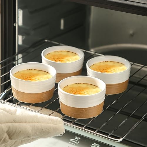 Miniatura 5 de Hasense Ramequines de cerámica, 4 onzas de crema Brulee Ramekins aptos para horno, pequeños ramequines juego de 6, mini platos de soufflé para