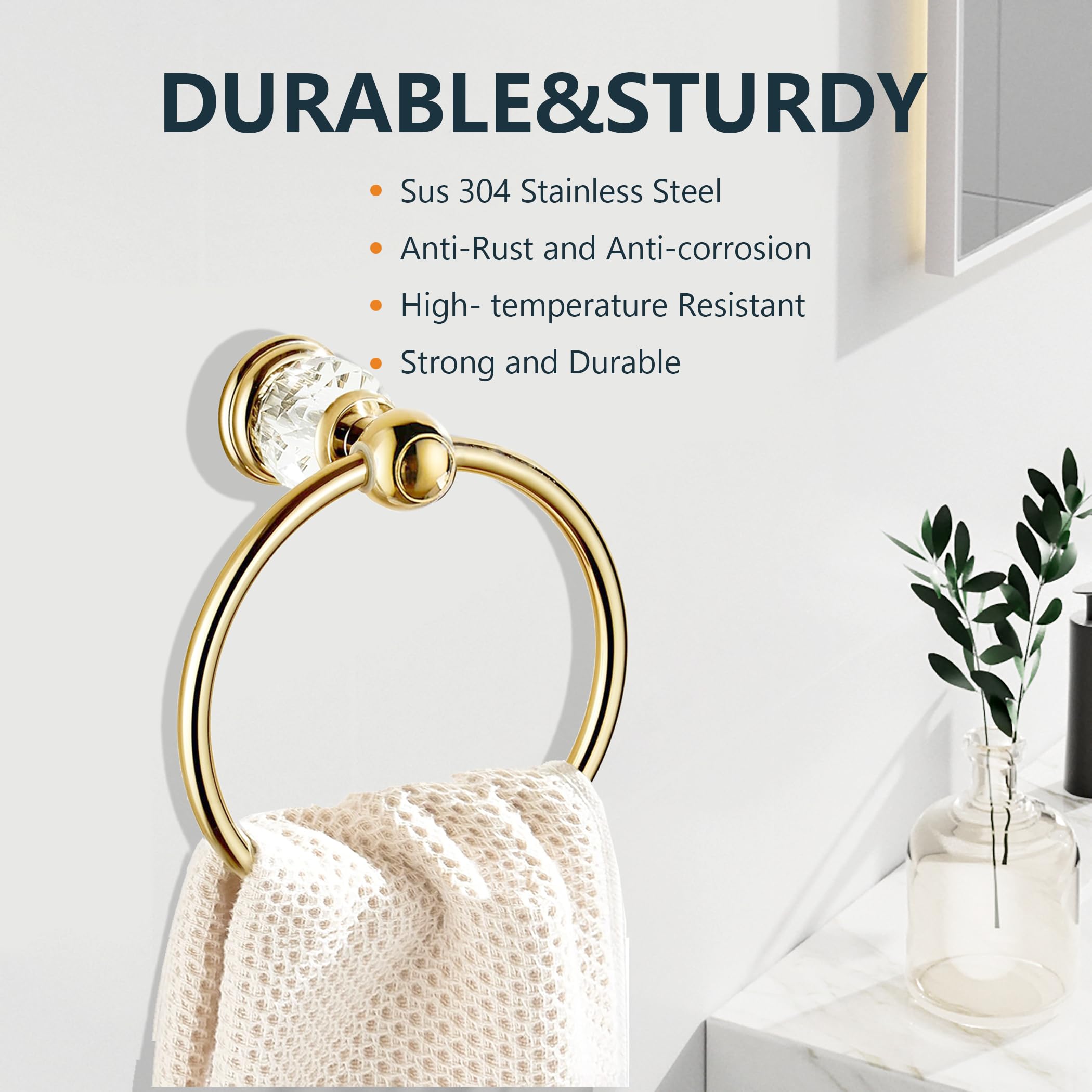 Toallero dorado SUS304 de acero inoxidable montado en la pared para baño, toallero de cocina y baño, colgador de toallas de cristal, toallero redondo