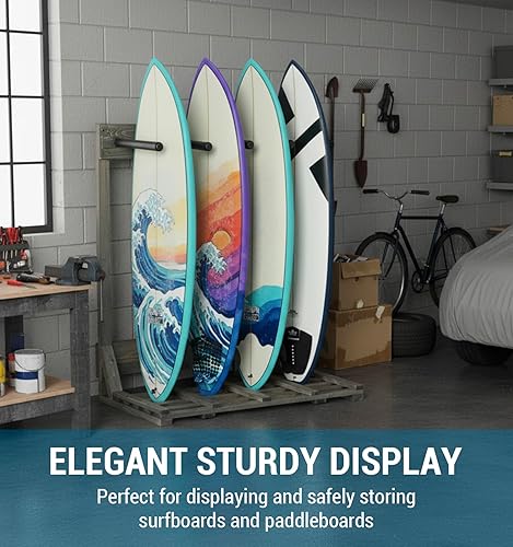 Miniatura 18 de MyGift Estante vertical independiente para tablas de surf de 4 pies de alto, estilo casa de playa, soporte de almacenamiento para tabla de remo SUP