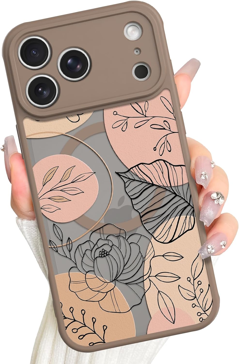 AIGOMARA Magnetic Floral for iPhone 17 Pro Max Case, Fit for Magsafe, Screen Protector, Cute Sage Flower Matte Translucent 4 Airbag Corners Camera Protection Phone Cover for Women Girls, Wine Red