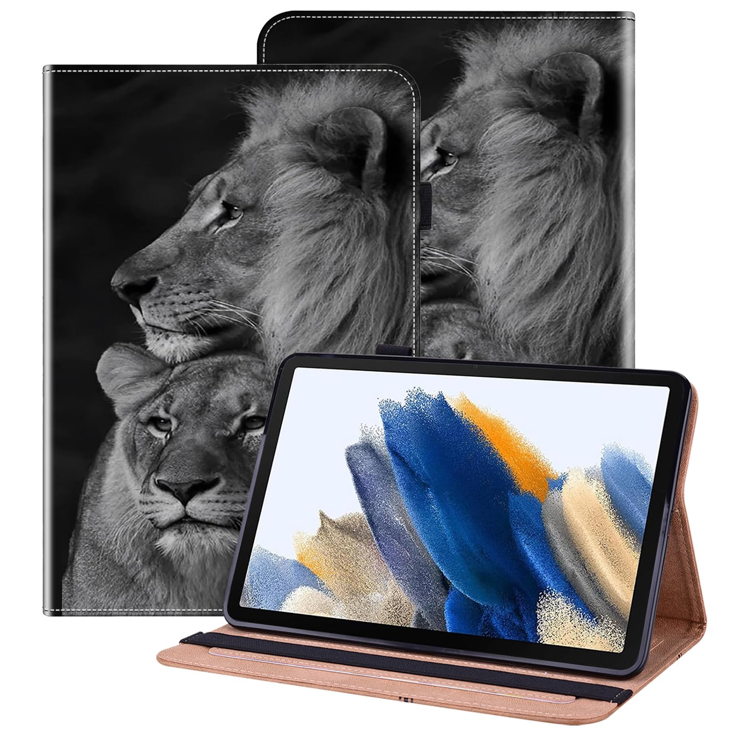 BOLELAW Hülle für Samsung Galaxy Tab A9 / Samsung Galaxy Tab A11 8.7 Zoll (2023/2025, SM-X110/X133) PU Leder Folio Case mit Stifthalter, Standfunktion & Kartenfach, Löwe
