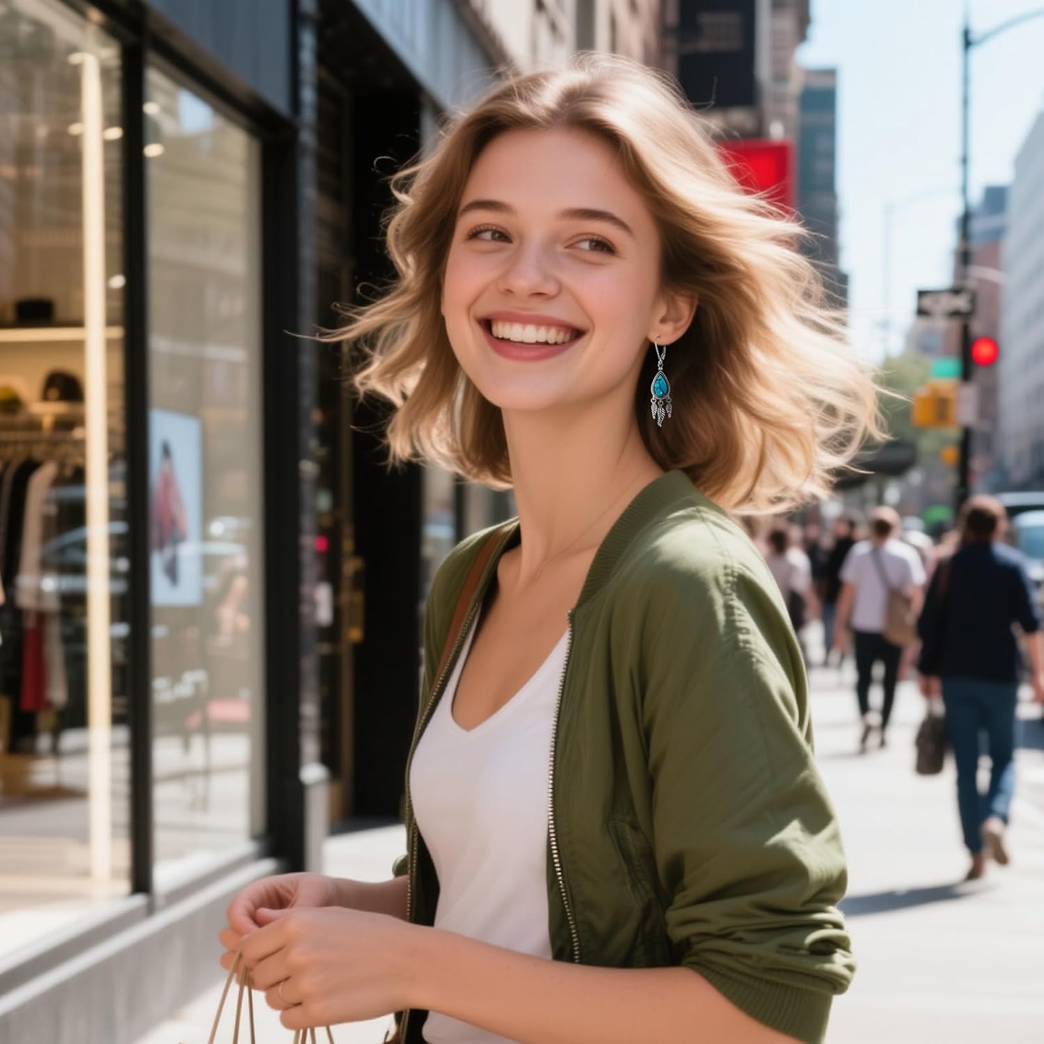 Feather Earrings Turquoise Dangle Earrings for Women Sterling Silver Feather Genuine Turquoise Dangling Leverback Jewelry Mothers Day Gifts - Image 3
