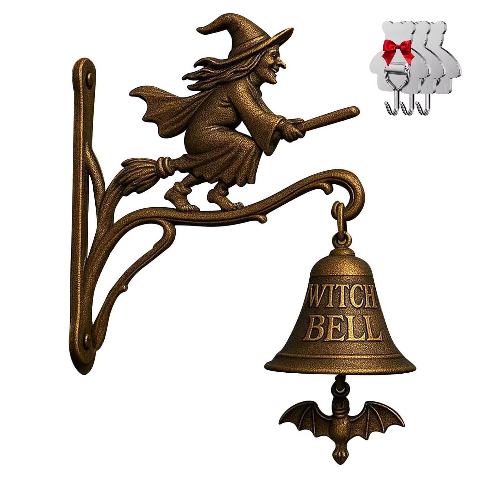 Sonnette d'Halloween sorcière avec carillon vintage en fonte murale
