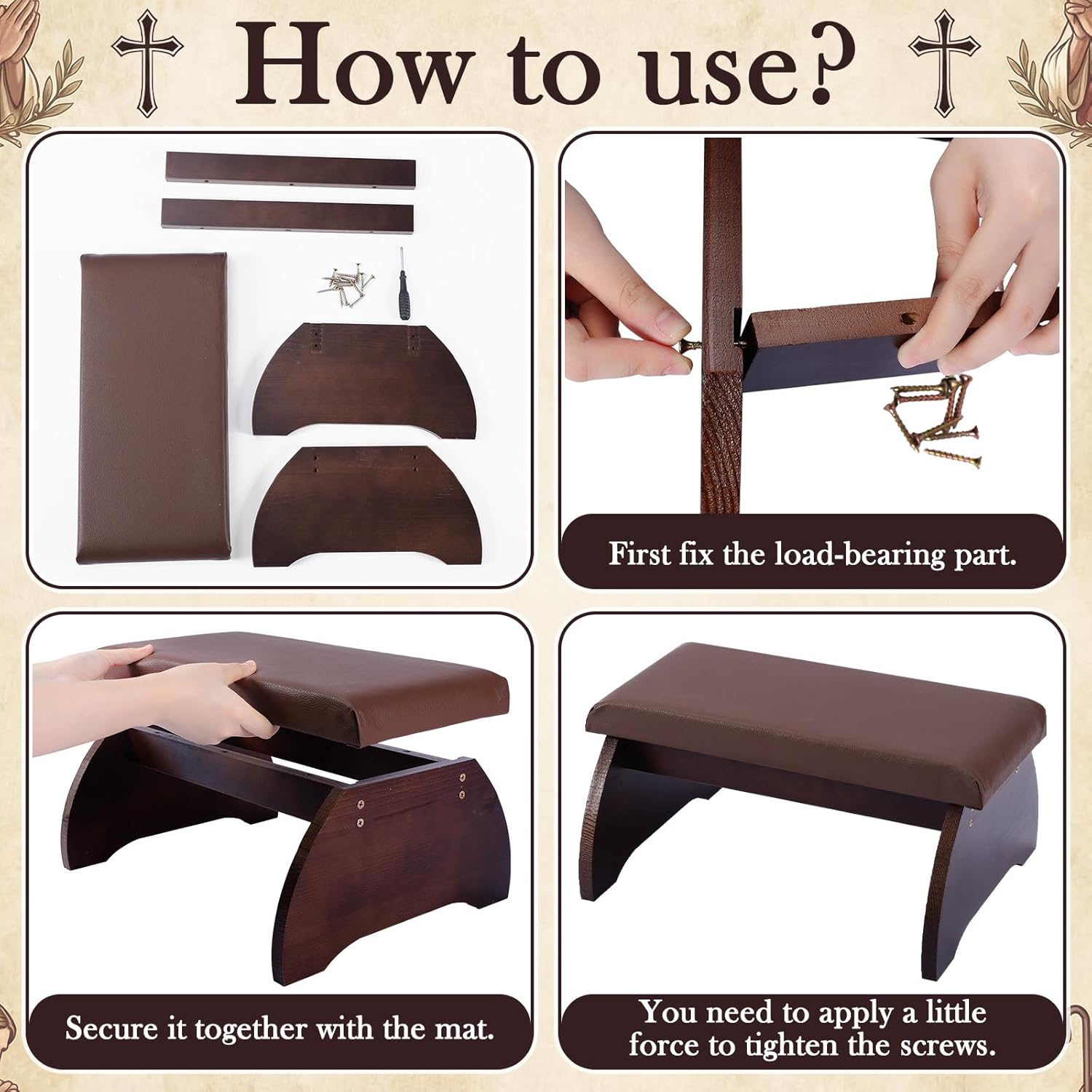 Dunzy Prayer Kneeler Bench, Wooden Kneelers for Praying, Church Prayer Bench Stool for Kneeling at Home, Padded Praying Kneeler Benches for Home and Church, Religious Gifts