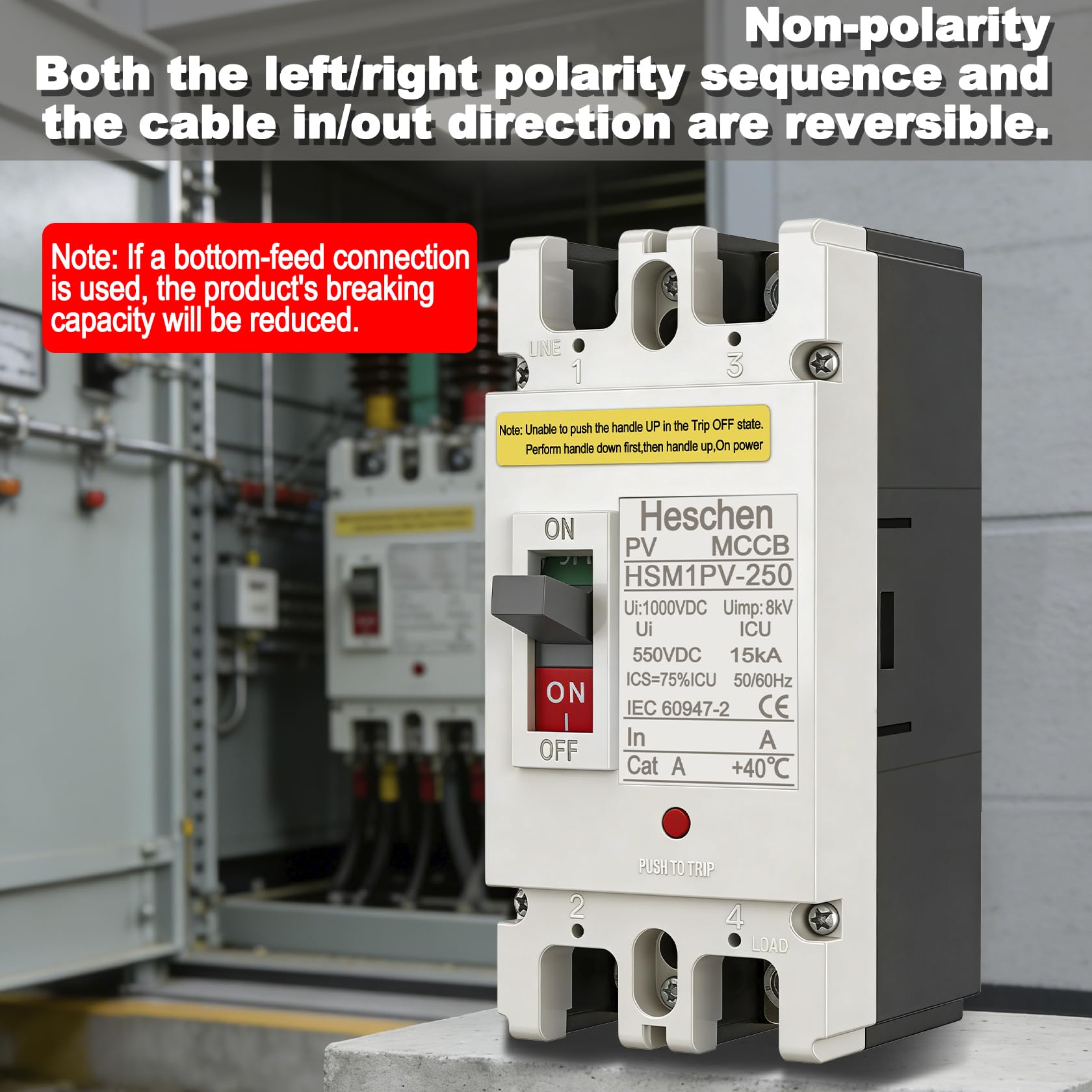 Heschen DC-Leistungsschalter MCCB 2-polig DC550V 150A HSM1PV-250 für PV-Solaranlage
