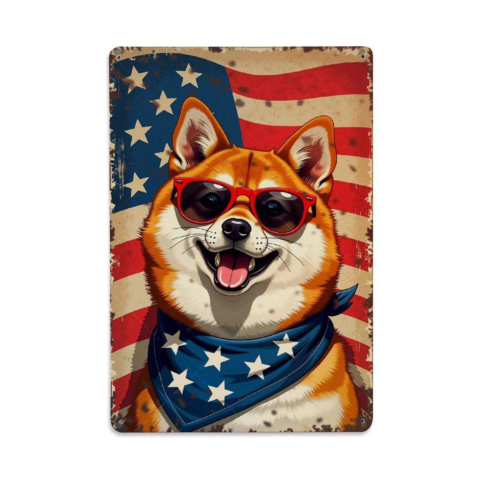 Nestemfo Vintage Patriotic Dog With Sunglasses Bandana Tin Sign Metal Sign, Living Room,Bar, Home, Bedroom Wall Decor,Retro Metal Poster 8X12 Inches