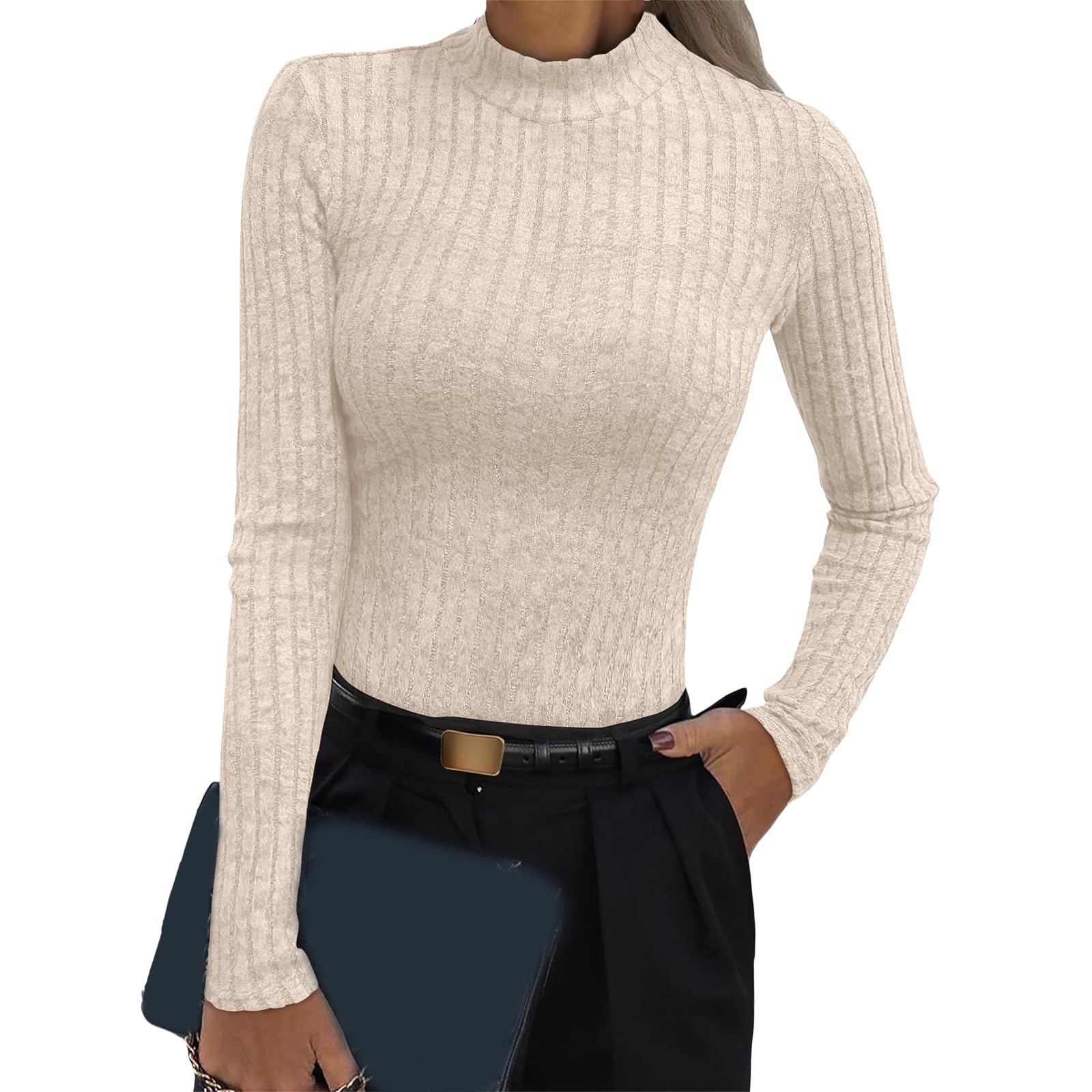 Turtle Neck Sweater for Women Ribbed Knit Thermal Long Sleeve Sweaters Slim Basic Solid Casual Tee Shirt 2025
