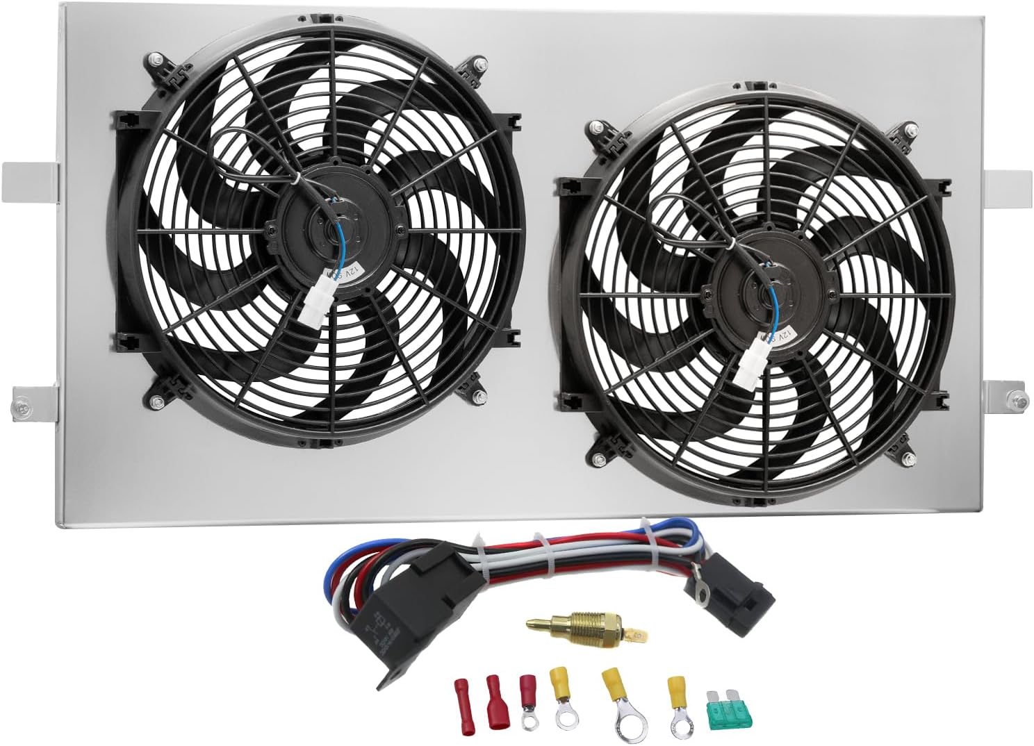 34" Aluminum Radiator Shroud Fan For 1999-2014 Chevy Silverado 1500 2500 GMC Yukon CU2370 Automotive Replacement Shroud Fan Relay Kit