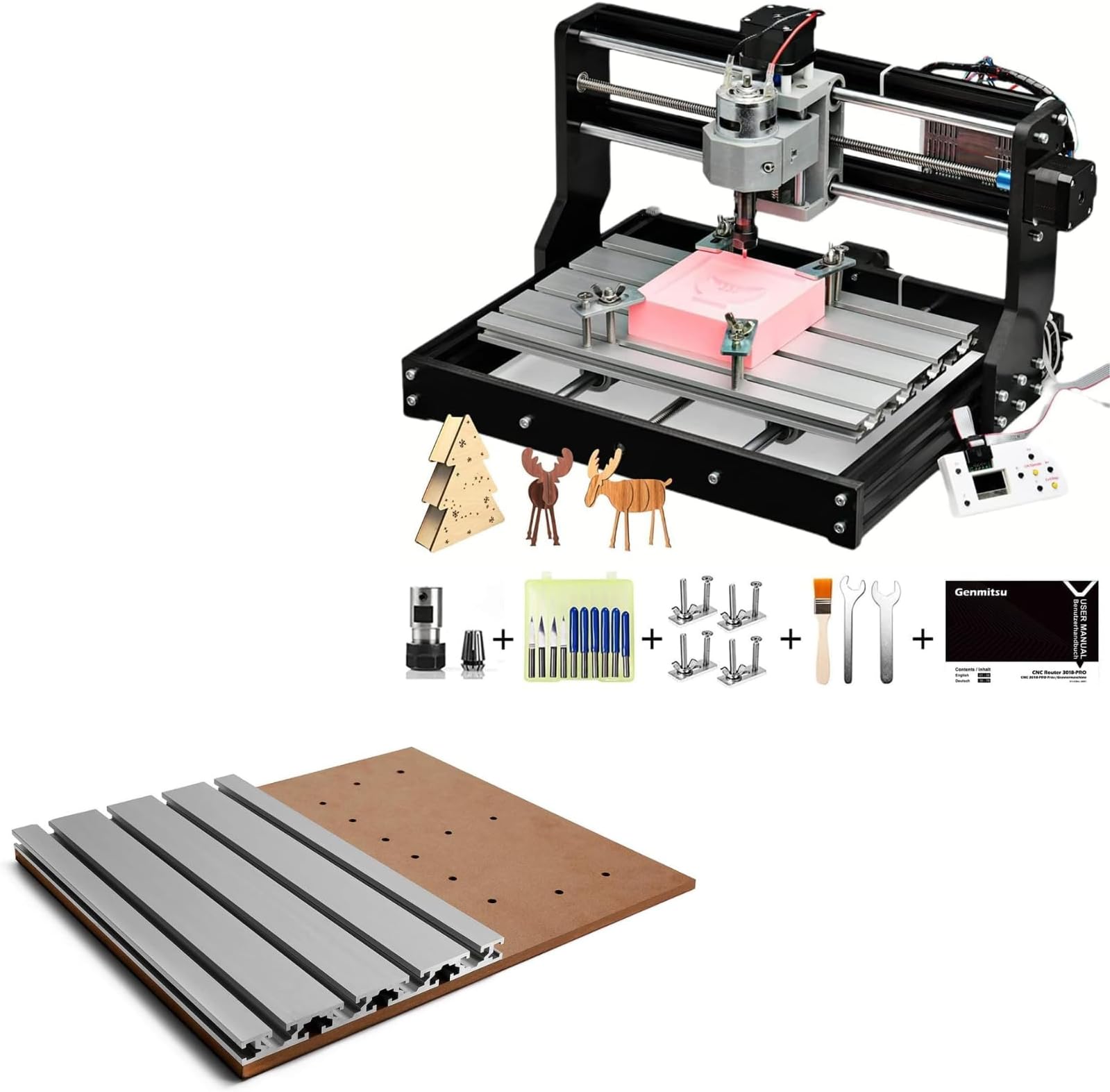 Genmitsu CNC 3018-PRO Router Kit GRBL Control + T-Slot Table Top 3040 Aluminum Spoilboard Extension Kit