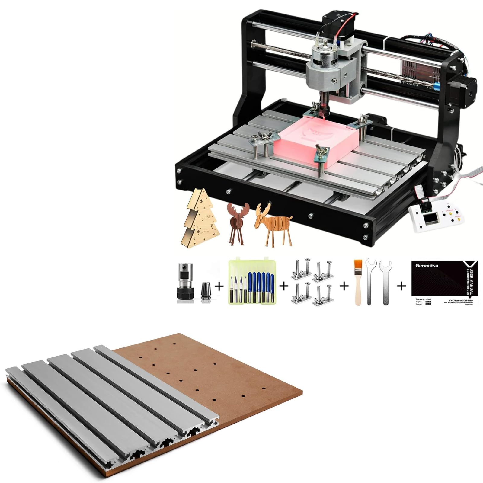 Genmitsu CNC 3018-PRO Router Kit GRBL Control + T-Slot Table Top 3040 Aluminum Spoilboard Extension Kit