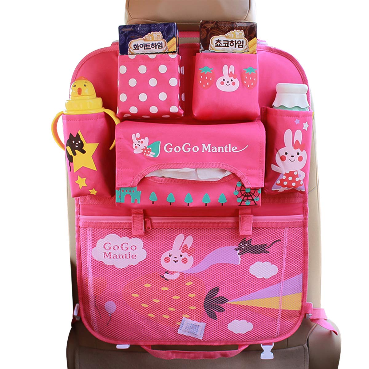 Ergocar Car Organiser Cartoon Kick Mats For Car Kick Mat Car Back Seat Protector Car Seat Organiser With Insulation Bags Hanging Muti-Pockets Storage For Kids Toy Storage (Space Rabbit - 1 Pack)