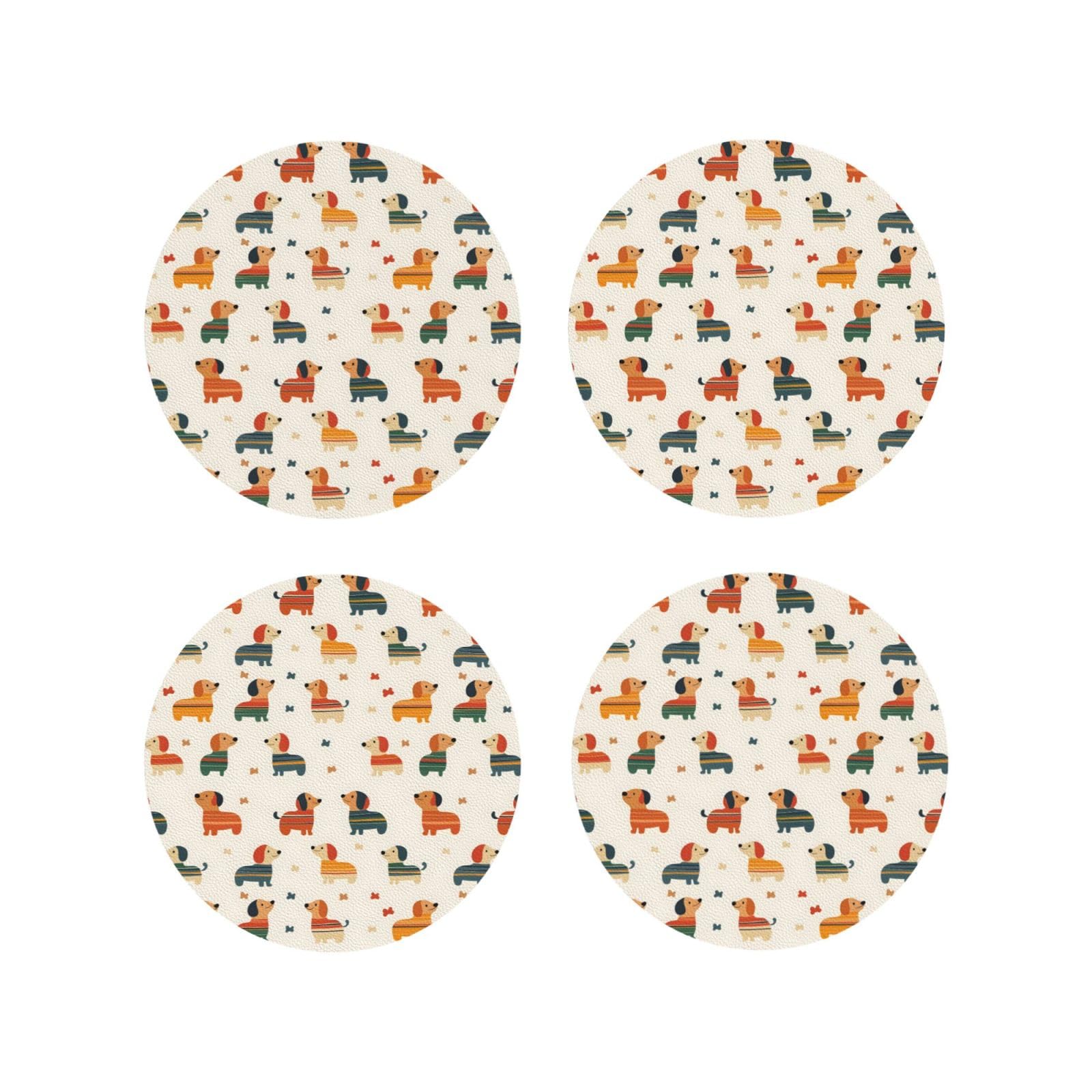 Leather Coasters Set of 4 - Cute Puppy Dog Bow Print Lightweight Drink Coasters for Desk