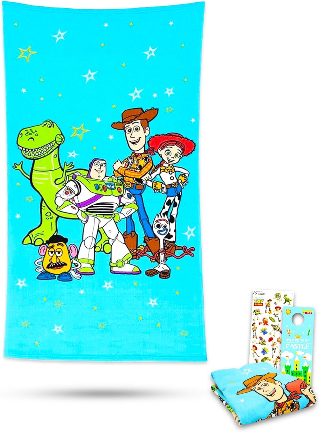 トイストーリー Toy Story Bath Pool Beach Towel Set - Bundle with 27" x 54" Giant Toy Story Towel with Stickers, More | Toy Story Bathroom Decor for Kids