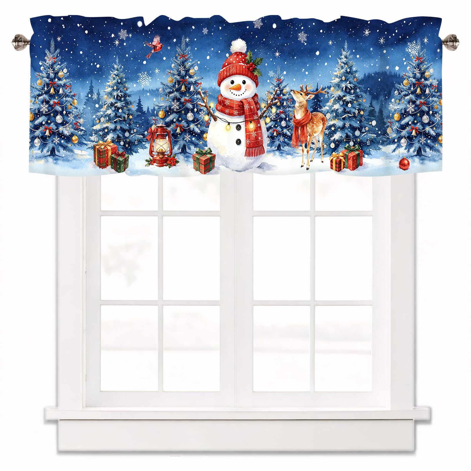 Christmas Valances for Windows Snowman Blue Curtains Valance 42x12 Inch