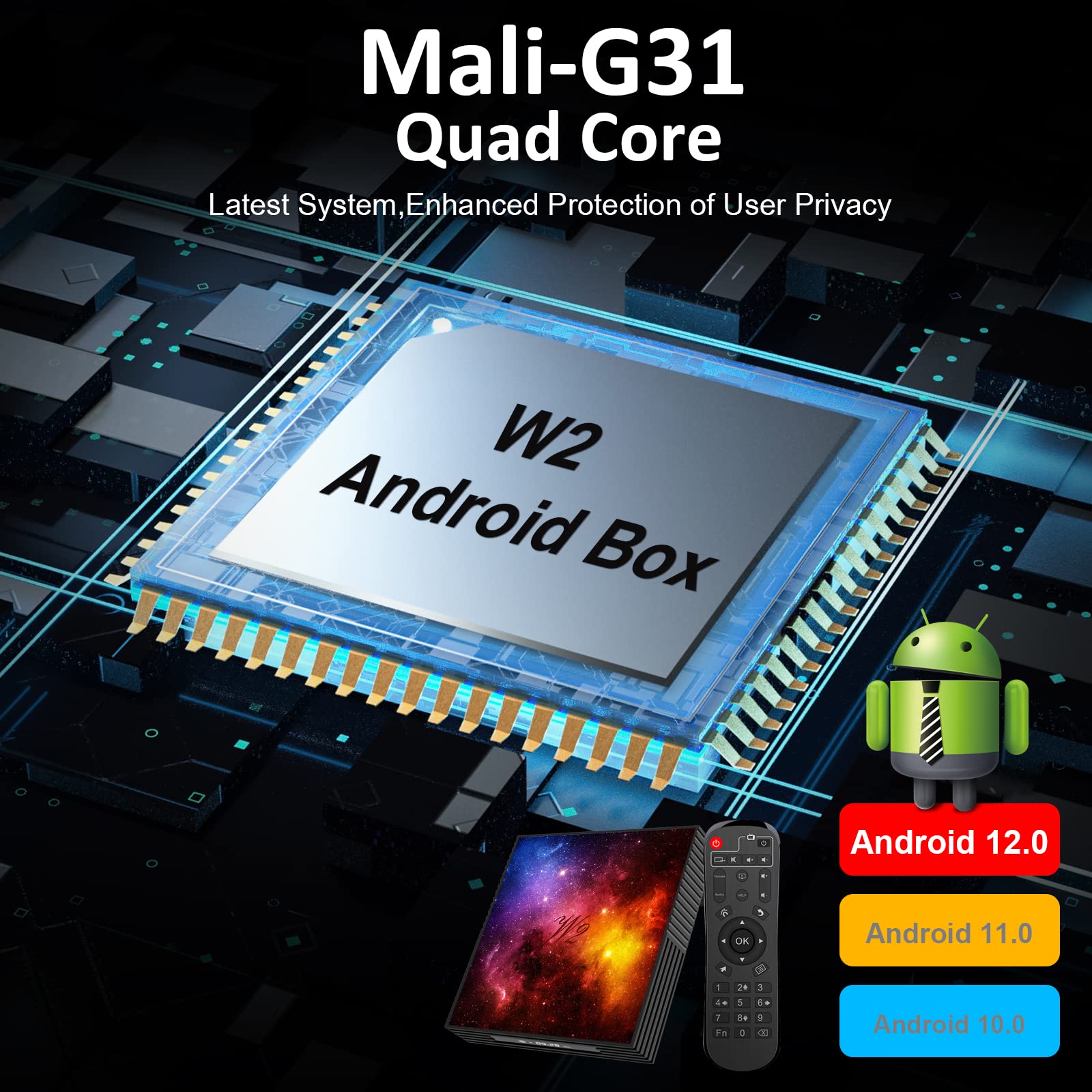 Android 12 TV Box 4GB RAM 128GB ROM Caja de TV Inteligente Quad Core 3D 4K UHD H.265 Reproductor Multimedia 2.4G/5G WiFi Doble Banda Bluetooth 4.2 HDMI Cable USB 2.0 Mini Teclado Inalámbrico