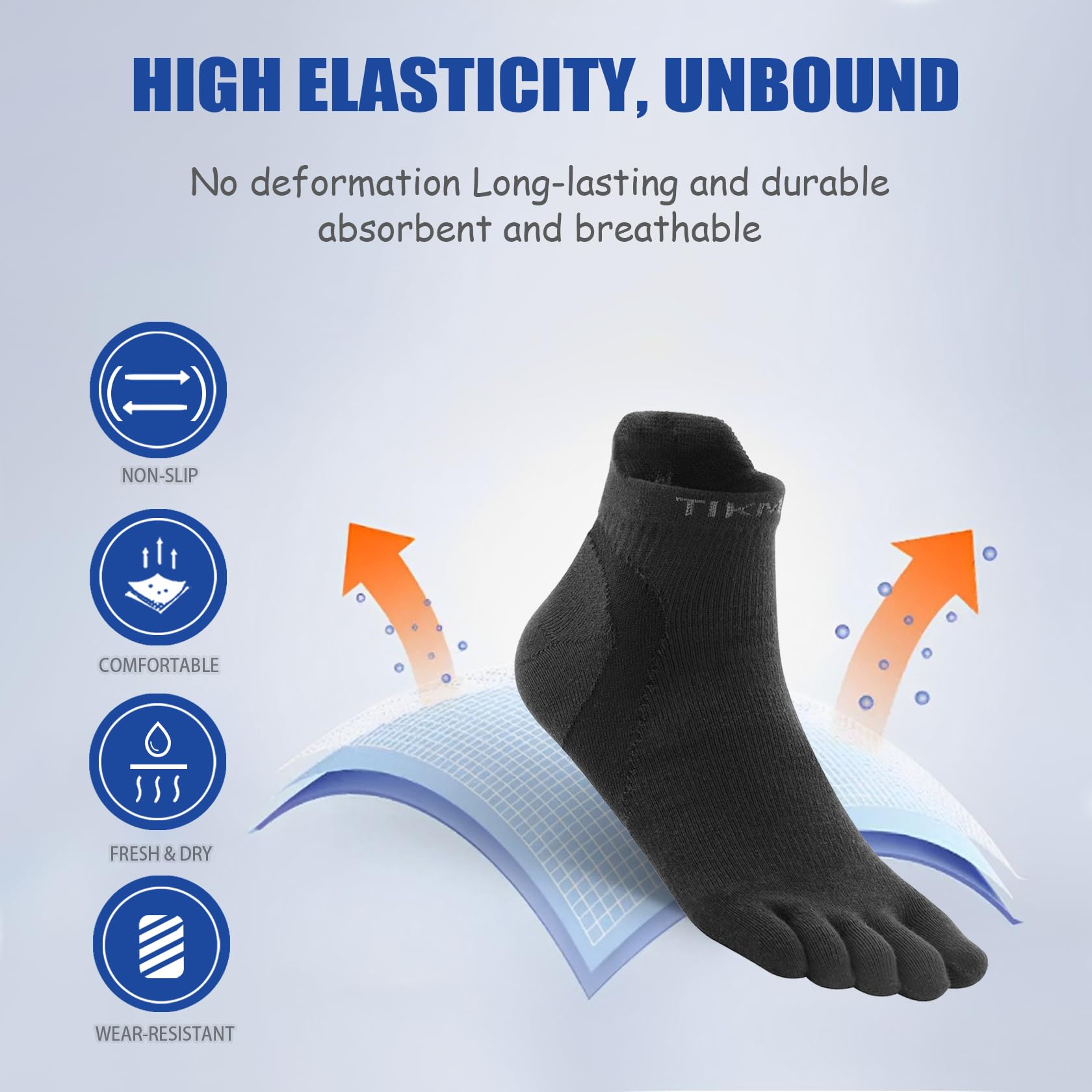 TikMox Athletic Toe Socks, Five Finger Ankle Socks for Men/Women, CoolMax Moisture-Wicking, Arch Support, Cushioned & Elastic, High Performance