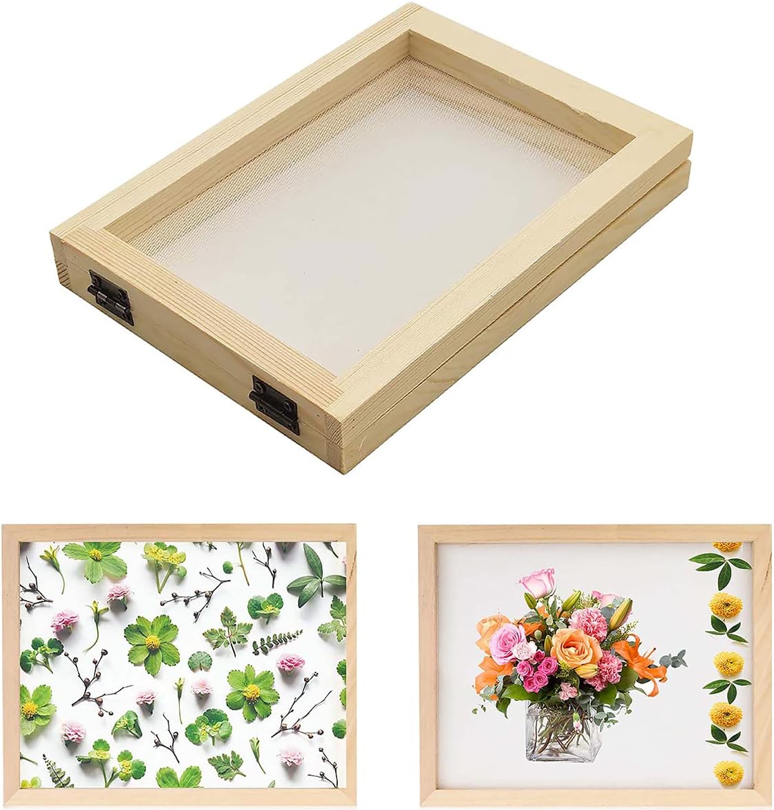 KASTWAVE Paper Making Papermaking Mould Frame, Traditional Ancient Paper Natural Wooden, 12.5 * 18cm Screen Printing Frame for DIY Paper Craft and Dried Flower Handcraft, Perfect for Kids Activities