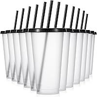 Vista 11 de Mifoci 12 vasos de plástico con tapas y pajillas, vasos de plástico reutilizables, vaso a granel con popote y tapa, vaso helado para beber agua, Rosa