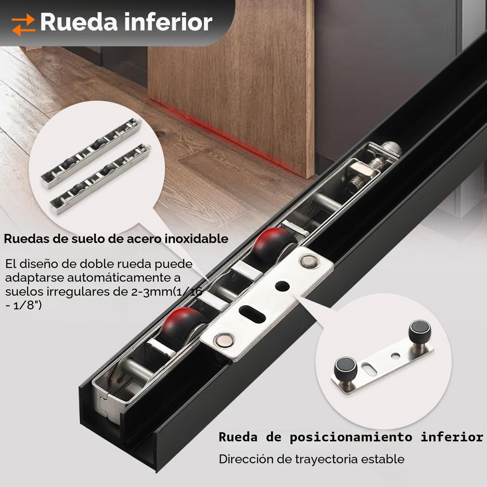 Herrajes Puertas Correderas Riel Invisible Ghost para Puerta Corredera de Clóset con Espejo, Herrajes para Puerta Ghost Sin Riel de 55–180 cm, Riel para Puerta con Cierre Suave(73cm/28.7in)