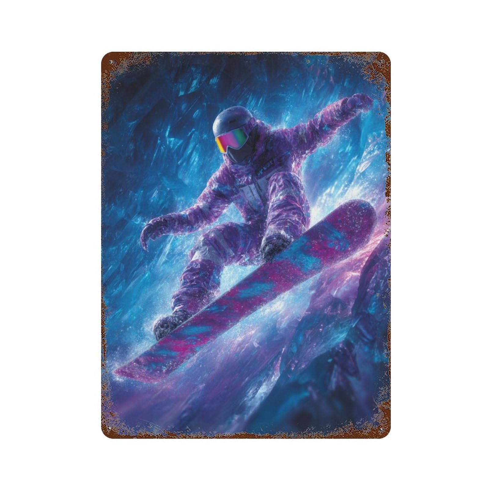 Snowboarder in Neon Gear Rusty Metal Tin Sign 15.7"x11.8", Old School Wall Decor for Garage, Pub Or Kitchen