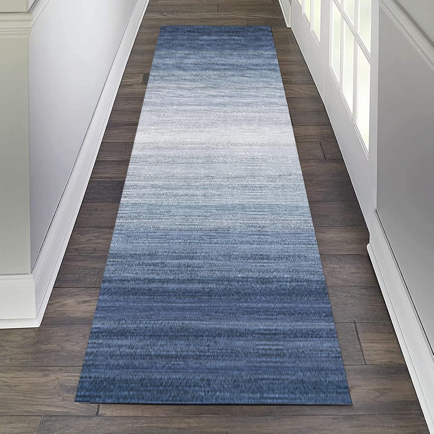 Amazon｜廊下敷き カーペット ラグ 玄関 キッチンマット ペット用マット 防音 吸着 滑り止めマット ロングランナーラグブルーカーペット