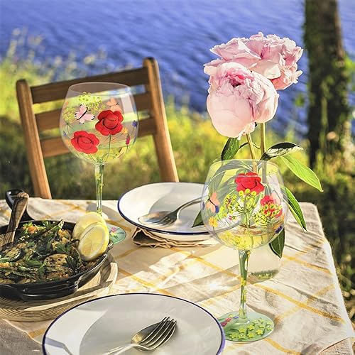 Miniatura 4 de NymphFable Copa de vino de flor 100% pintada a mano, globo de vino de 20 onzas, regalo de cumpleaños personalizado para mujeres amigas