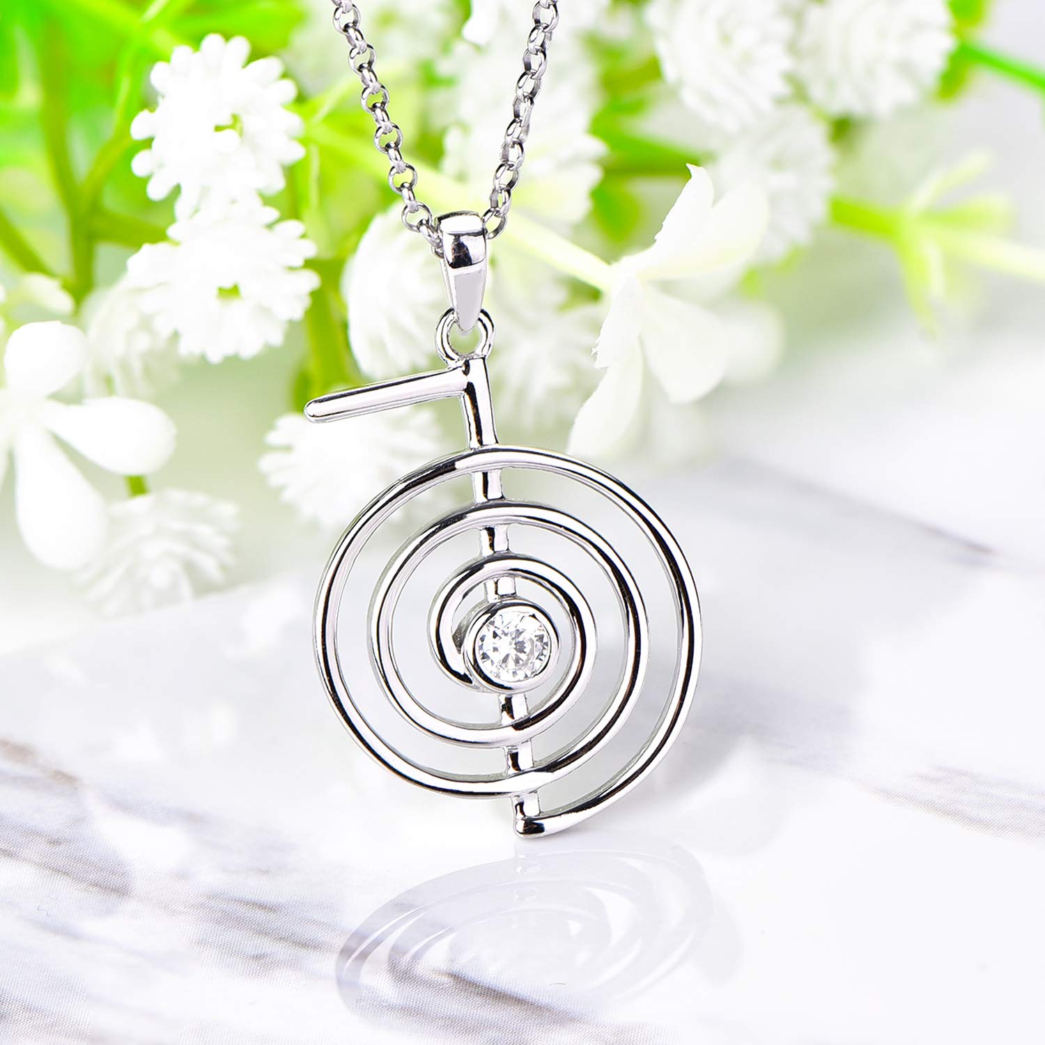 JO WISDOM Collar Reiki Cho Ku Rei Plata de ley 925,Colgante Curación Energía Yoga Power con AAA circonita