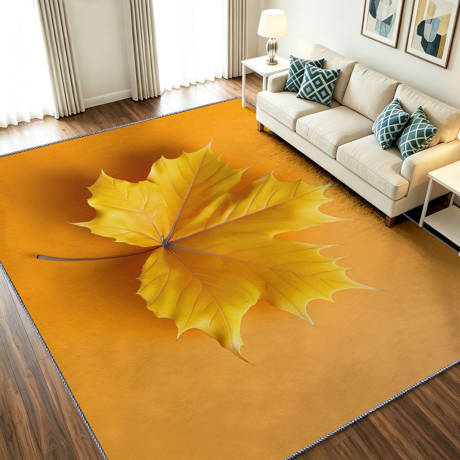 Nowoczesny minimalizm dywan do salonu, 80 x 150 cm, botaniczne liście klonu, można prać w pralce, dywan z krótkim włosiem, trwały, flanelowy, miękki, antypoślizgowy, do sypialni, jadalni, domowego