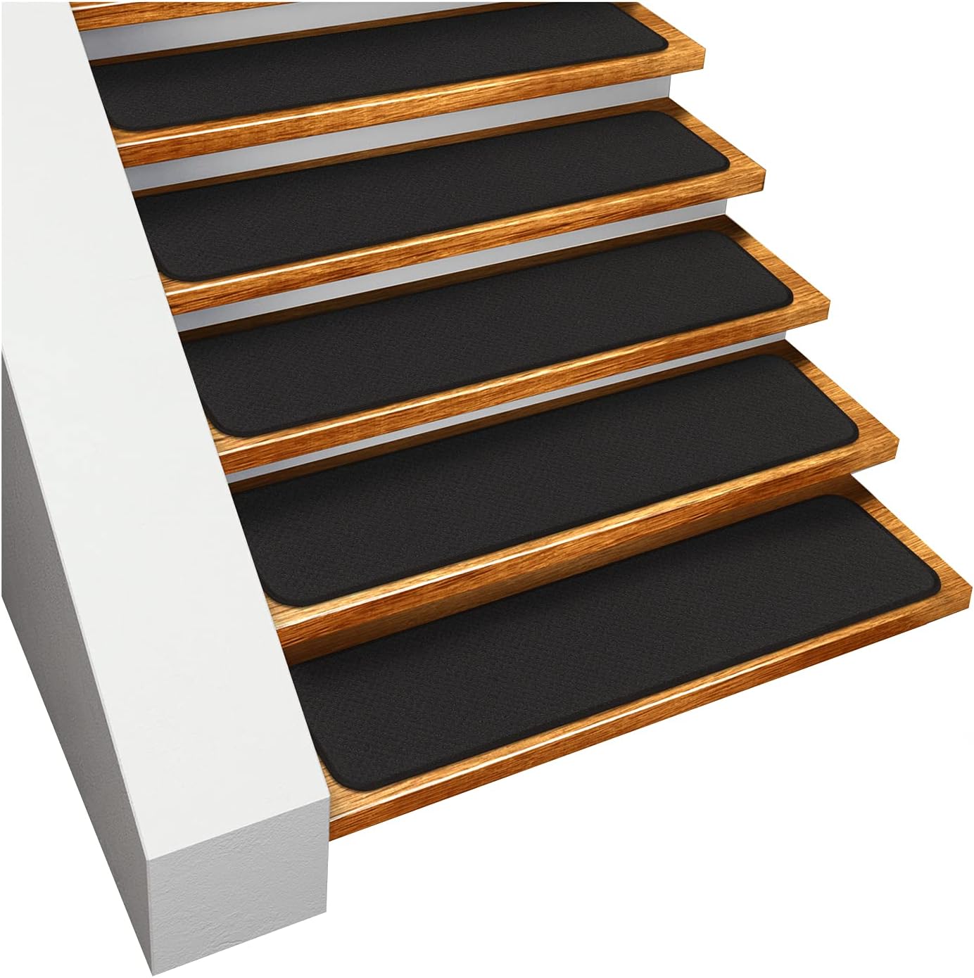 House, Home and More Set of 12 Skid-Resistant Carpet Stair Treads - Black - 8 Inches X 30 Inches