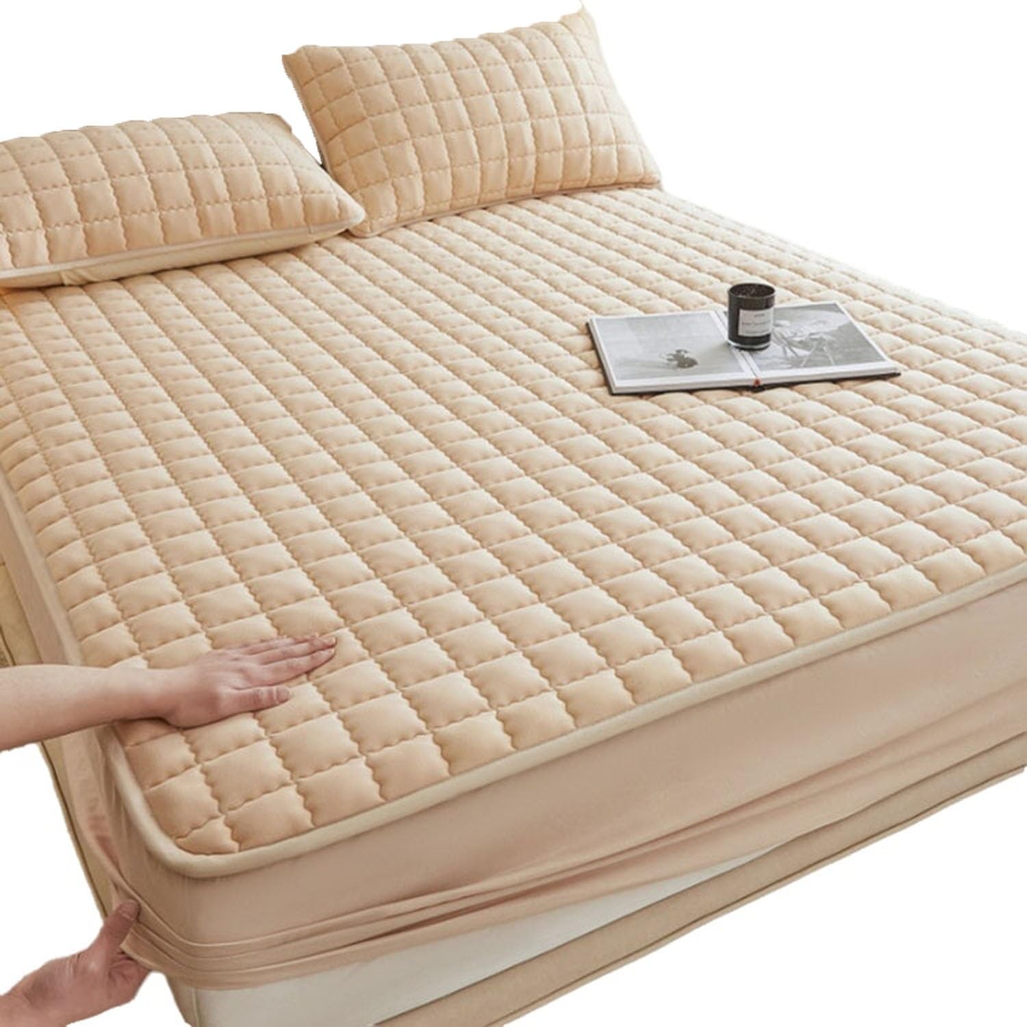 Set coprimaterasso con Angoli Profondi 100x200-200x220 cm con federe trapuntate, Impermeabili e antimacchia (Giallo, 180x200 cm)