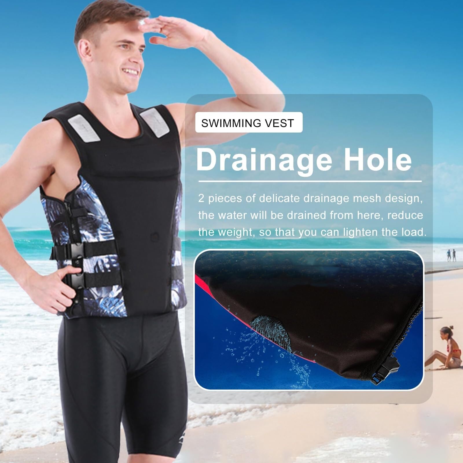 Chaleco Salvavidas de Neopreno for Adultos, Chaqueta de natación de Alta flotabilidad, Equipo de Seguridad for Kayak, Paddle Surf, navegación y Deportes acuáticos.(Black,XXL)