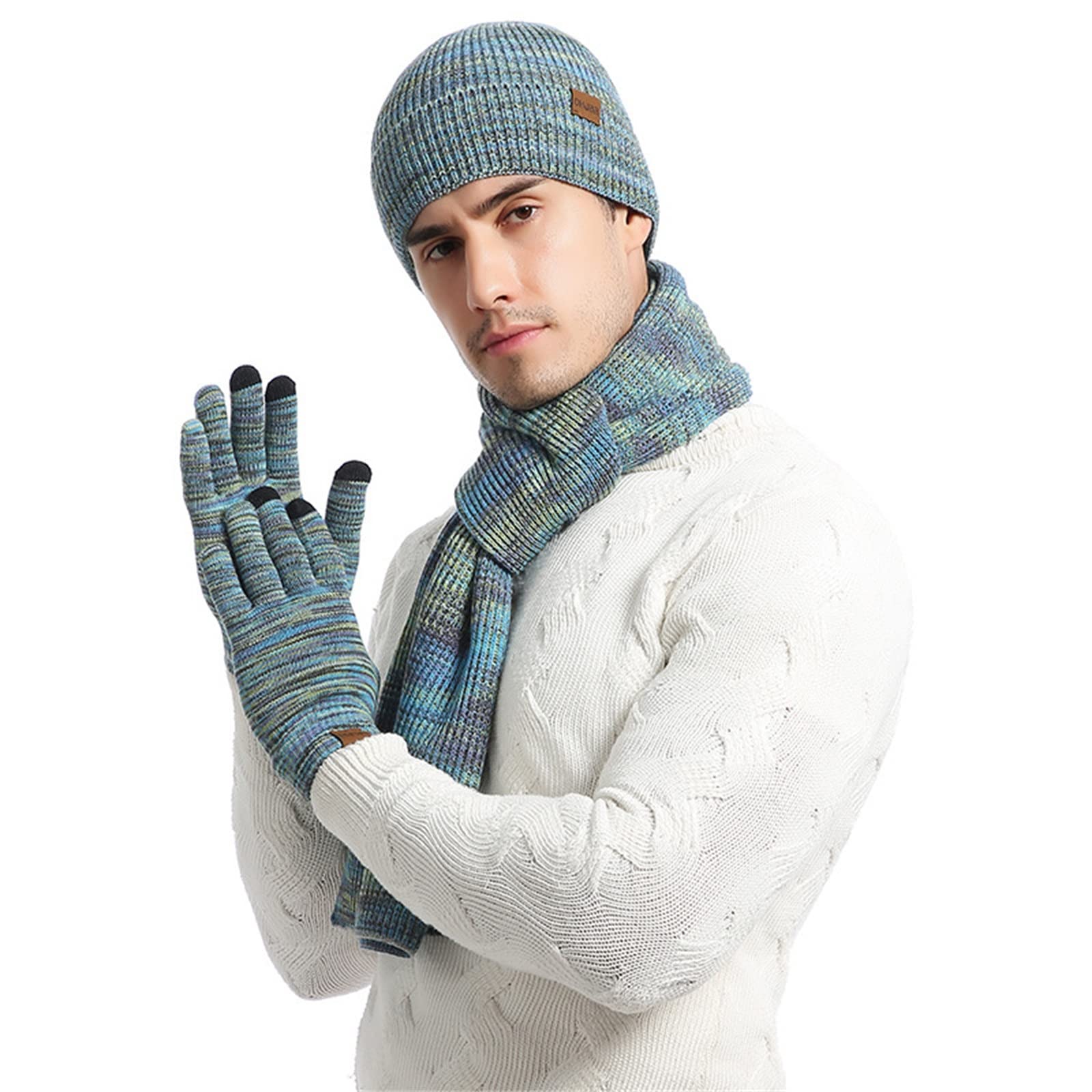 Ensemble Bonnet et écharpe d'hiver Outdoor Ski Warm Knit Hat Echarpe Gants Lot de 3 Bonnet en Tricot Chaud