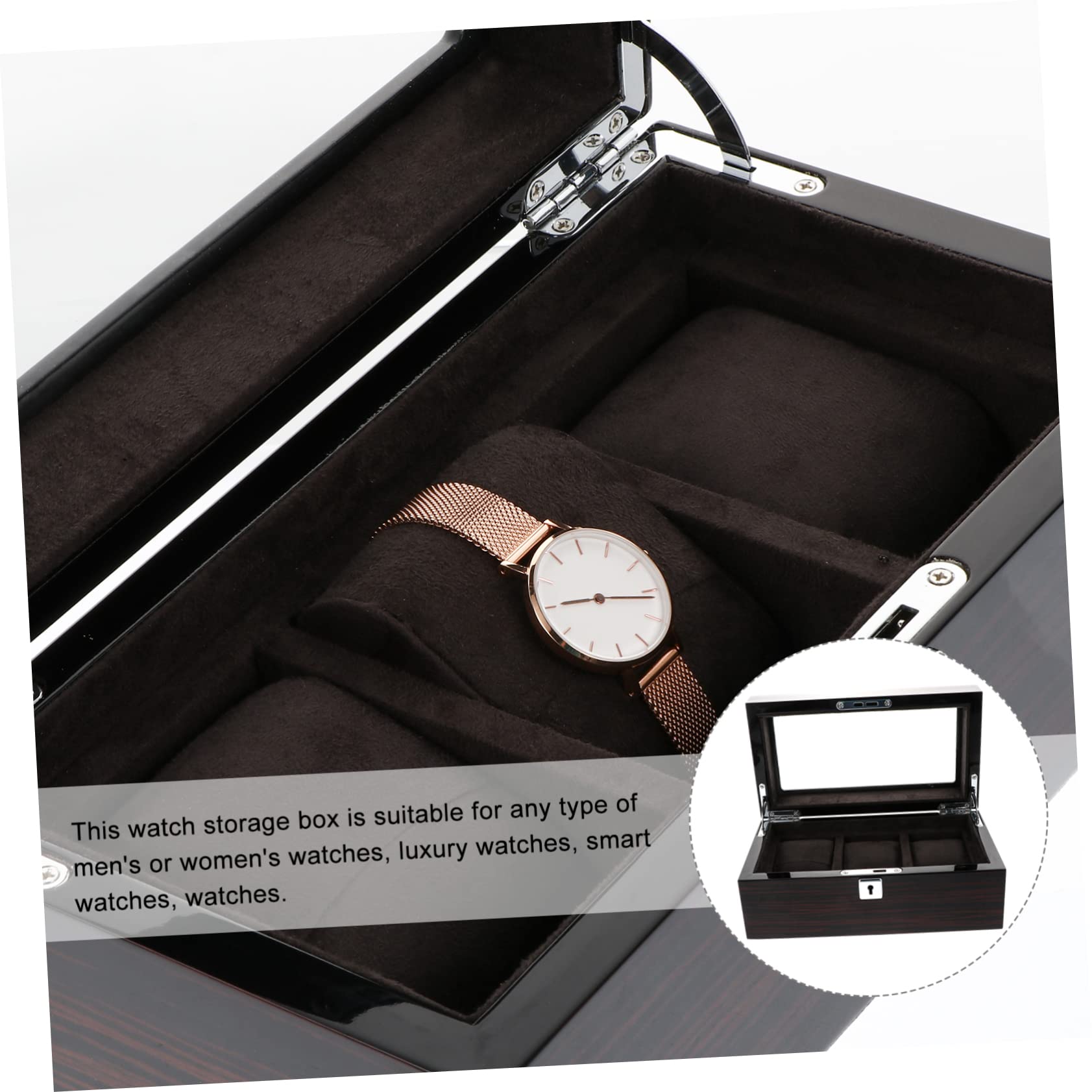 SOIMISS Holz Uhrenbox Mit Klavierlackoptik 3 Fächer Abschließbarer Schmuckaufbewahrungs Organizer Für Uhren Schmuck Geeignet Für Heimgebrauch Und Reisen