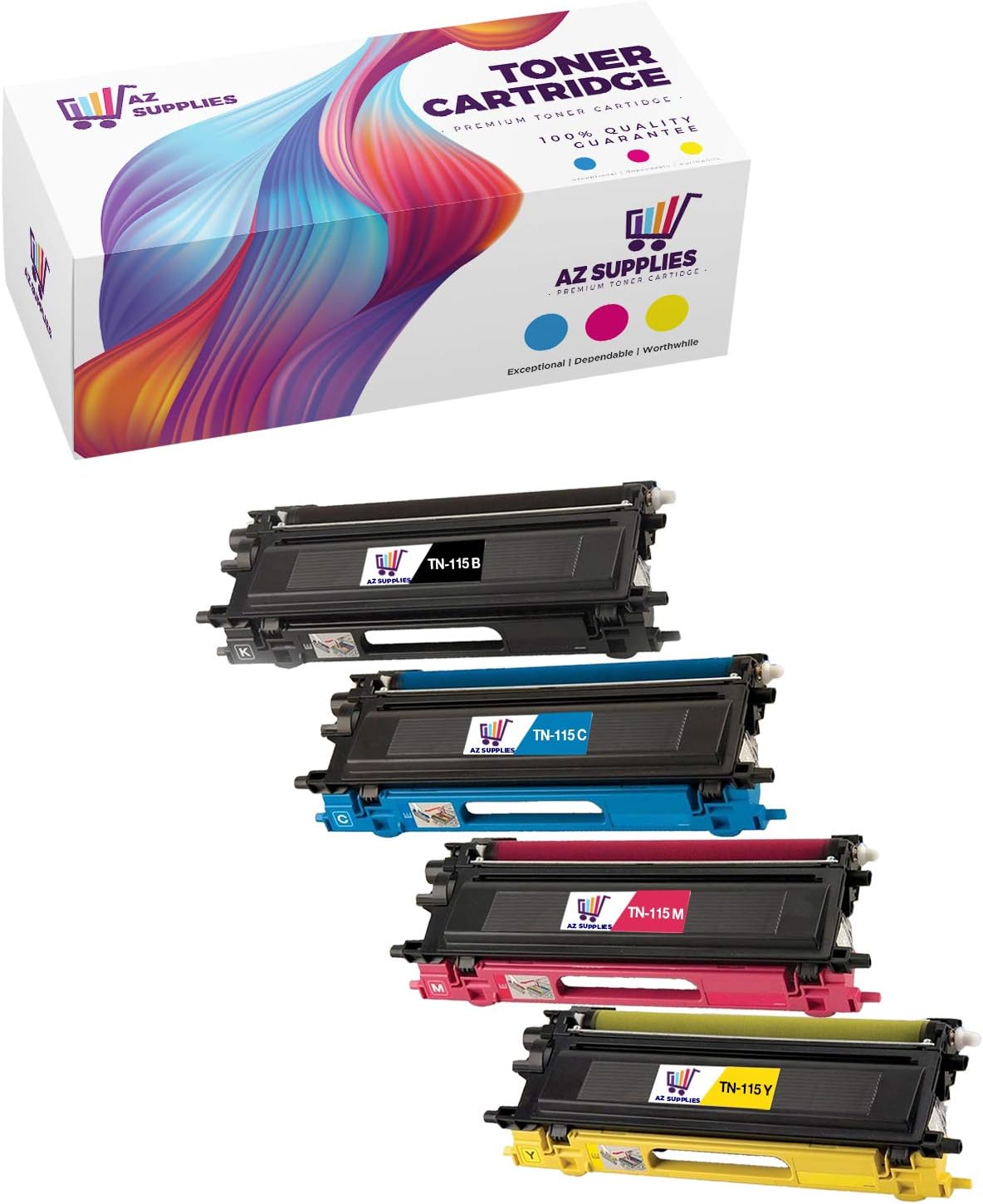 AZ CompatibleToner Cartridge Set Replacement for Brother TN115 use in DCP-9040 DCP-9040CN DCP-9045 DCP-9045CDN DCP-9045CN HL-4040 HL-4040CDN (Black, Cyan, Yellow, Magenta, 4-Pack)
