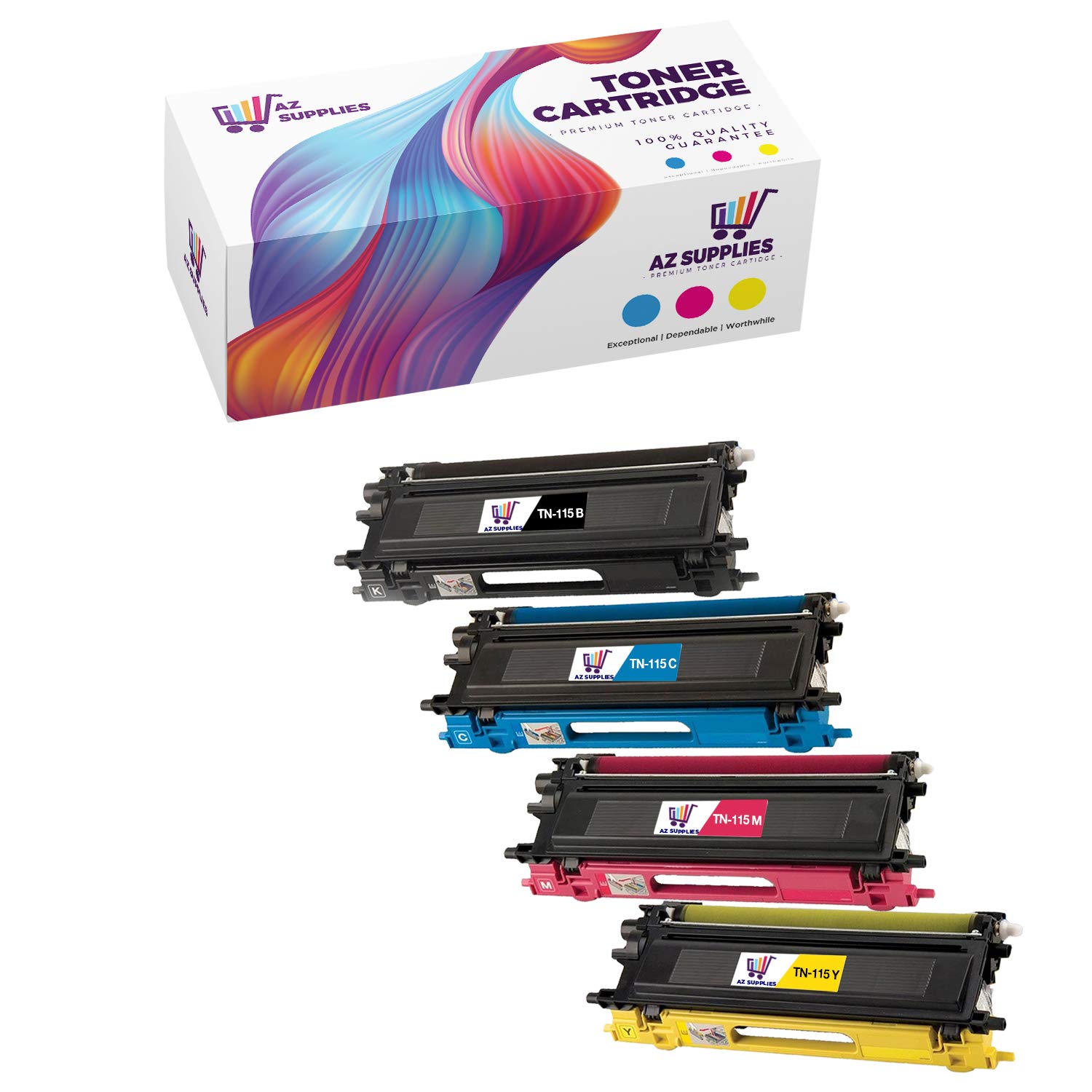 AZ CompatibleToner Cartridge Set Replacement for Brother TN115 use in DCP-9040 DCP-9040CN DCP-9045 DCP-9045CDN DCP-9045CN HL-4040 HL-4040CDN (Black, Cyan, Yellow, Magenta, 4-Pack)