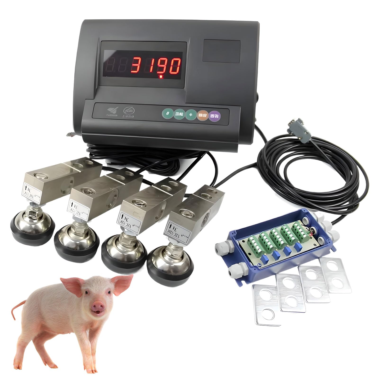 Kit de Báscula Para Ganado, 5000 Kg, Báscula de Suelo con Célula de Carga de Compresión de Viga de Acero Para Animales, Ganado Vacuno, Caprino, Porcino, Equino y Ovino, con Indicador de Peso