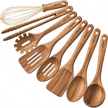 34% off: CAROTE Wooden Utensil Set, 8-Piece Acacia Wood Cooking Utensils