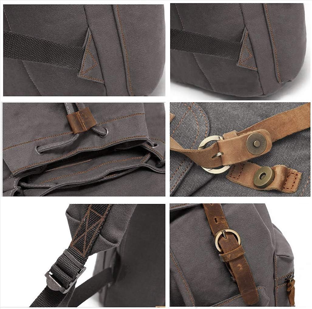 HuaChen Vintage Canvas Travel Backpack with Leather Trim, Laptop Padded Sleeve, Hidden Back Security Pocket, Fits 15-Inch, M32 Gray Large - Image 5