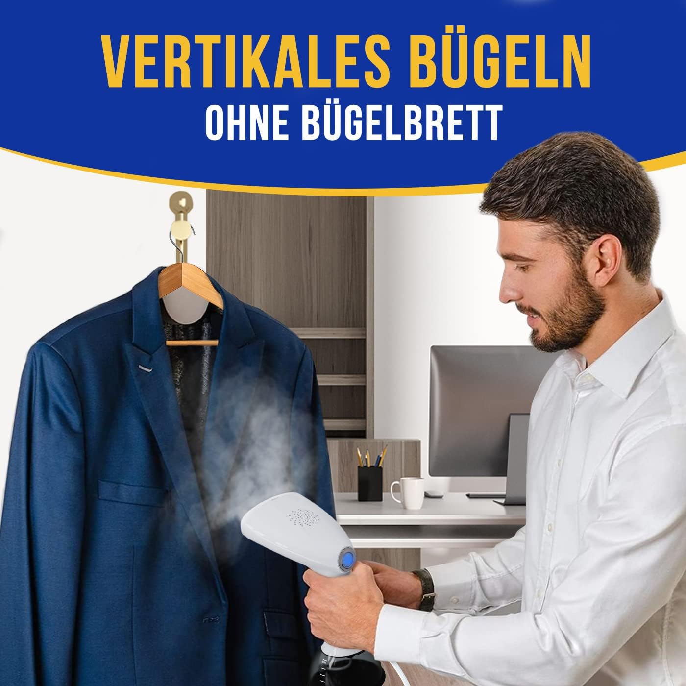 Rolipo Dampfglätter 1640W, 400ML Steamer Wassertank Dampfbürste Faltenentferner, für Zuhause, Büro, Reisen, Weiß