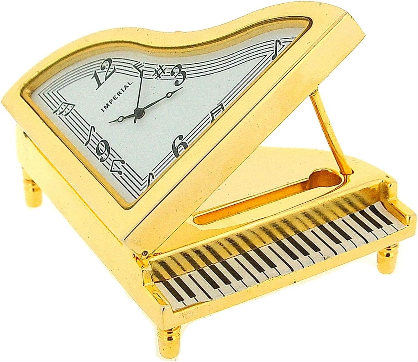 Miniature Analogue Gold Plated Metal Grand Piano Novelty Collectors Clock IMP36