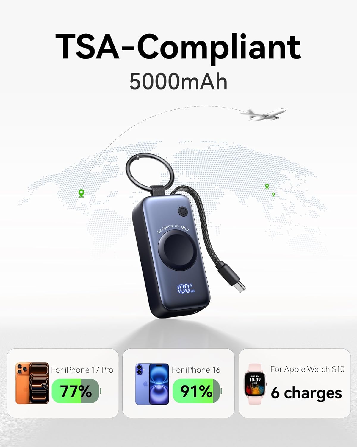 INIU SnapGo Mini Portable Charger, Power Bank for Apple Watch and iPhone, 5000mAh 20W PD Fast Charging Flight-Safe Travel Essential Battery Pack for Apple Watch Ultra 11 10 9 8 SE, iPhone Air 17 16 15 - Image 6
