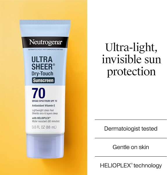 Neutrogena Ultra Sheer Dry-Touch Sunscreen Lotion SPF 70, Broad Spectrum, Water Resistant 80 Min, Oil-Free, Oxybenzone-Free, Non-Comedogenic, Matte Finish, Body Sunscreen, Travel Size 3 Fl Oz in use