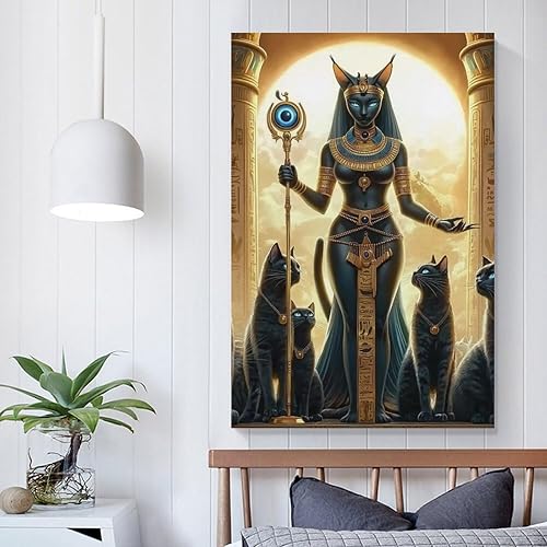 Miniatura 5 de KRECDKQ Póster de Bastet del Antiguo Egipto con Gatos Negros Dorados, Póster de Arte de Pared para Habitación, Estética Dorada, Dorado, Pinturas